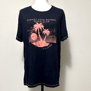 NEW Livergy Black Cotton w Coral Vintage Graphics Relax Fit Short Sleeve Top L